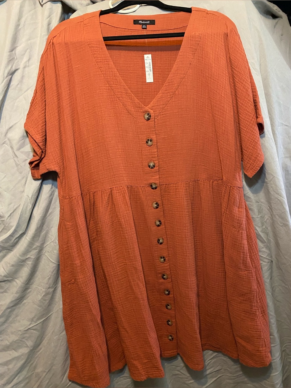 Madewell Women's Button-Front dress Rust Orange